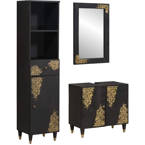  Set ormarića za kupaonicu Zidne 3 pcs Crna Čvrsto drvo manga Cijene