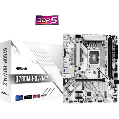 AsRock MB B760-HDV/M.2B760, LGA1700, 2xDDR5, 2xM.24xSATA,RAID,HDMI,DP,VGA,MicroATX, White Slike