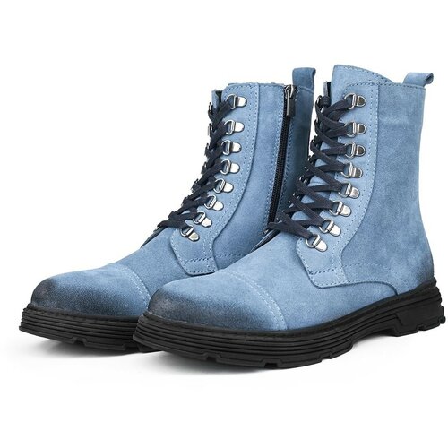 Ducavelli Military Genuine Leather Anti-slip Sole Lace-Up Long Suede Boots Blue Cene