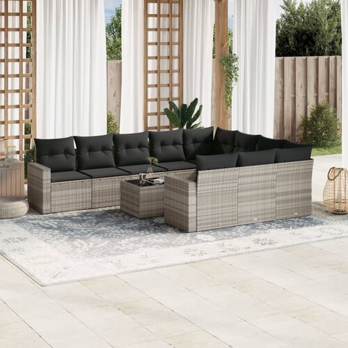 vidaXL 11-dijelni set vrtnih sofa poliratan s jastucima svijetlosivi Cijene