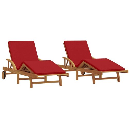 vidaXL sončne ležalnike 2 kosa z blazinami in kolesi Rdeča Trden les Acacia, zložljive sončne ležalnike s kolesi in blazino Rdeča Trden les Acacia Cene