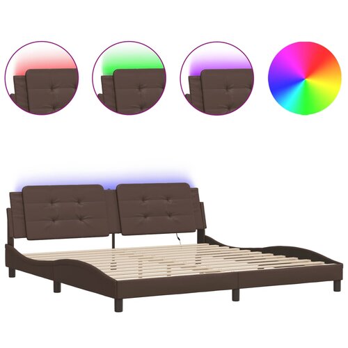 Maison Chic Posteljni Okvir - Dvoposteljna postelja z LED lučkami rjav 200x200 cm umetno usnje, (22082441) Cene