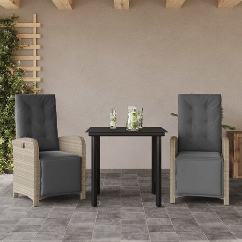 vidaXL 3-dijelni bistro set s jastucima svjetlosivi od poliratana - Dužina stola 80 cm 2 Okrugla noga Cene