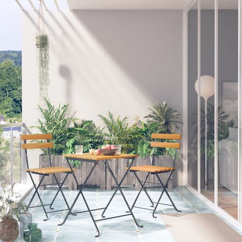  3-dijelni sklopivi bistro set od masivnog bagremovog drva Slike