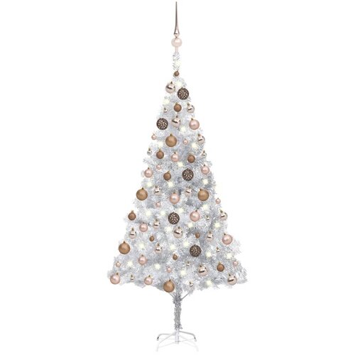 vidaXL Novoletna jelka z LED lučkami in bučkami srebrna 180 cm PET Cene