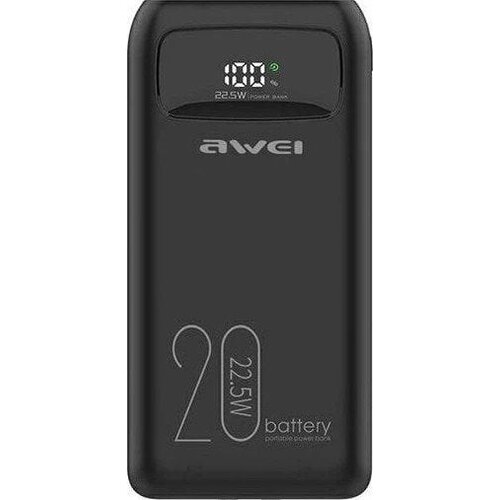 Awei P169K Powerbank 20.000 mAh 22,5 W &amp;ndash; USB-C, ugrađeni USB-C i Lightning kabel, LCD zaslon Slike