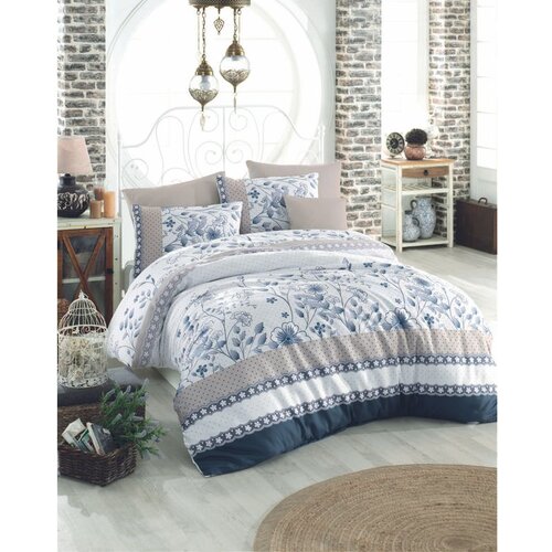  sudenaz - blue bluewhitebeige ranforce double quilt cover set (eu) (it) Cene