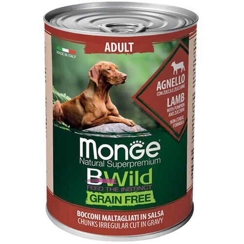 Monge bwild grain free adult dog lamb - vlažna hrana za pse sa jagnjetinom, bundevom i tikvicom (400g) Slike