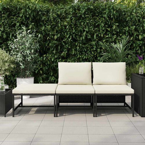  3-dijelni vrtni set sofa od poliratana s jastucima crni Slike
