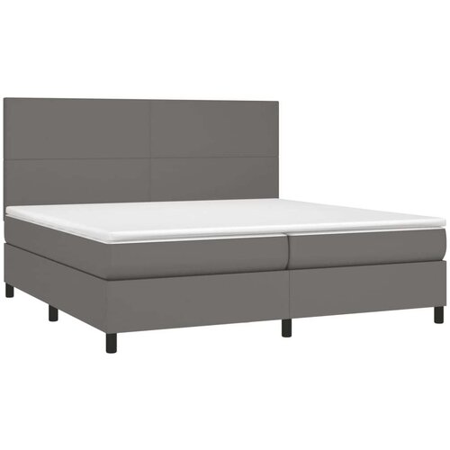  Krevet box spring s madracem LED sivi 200x200cm od umjetne kože Slike