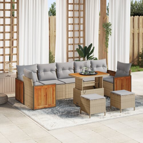 vidaXL 10-delni vrtni sofa set z blazinami bež poli ratan akacija Cene