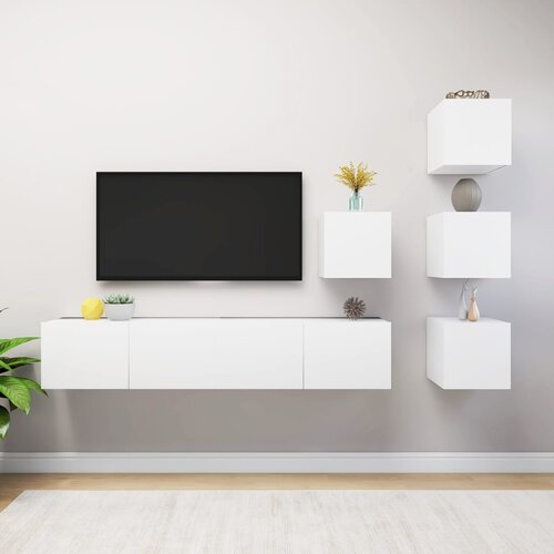  6-dijelni set TV ormarića bijeli od konstruiranog drva Slike