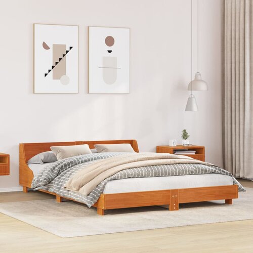Furnova Posteljni okvir brez vzmetnice vo&amp;scaron;čeno rjav 135x190 cm borovina, (21937589) Slike