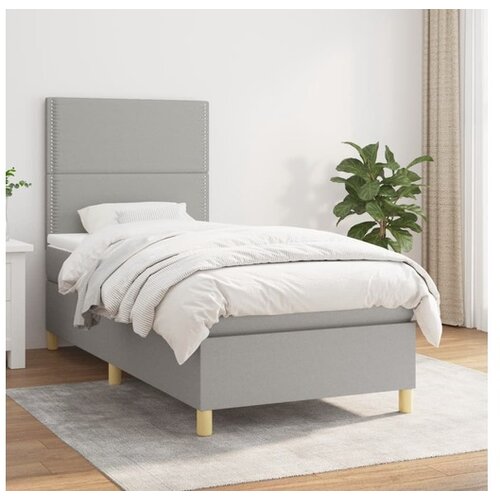  Box spring postelja z vzmetnico svetlo siv 100x200 cm blago Cene