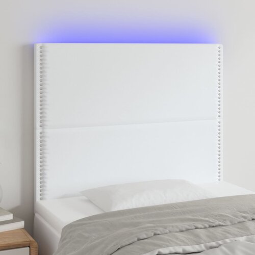VidaXL LED posteljno vzglavje belo 80x5x118/128 cm umetno usnje Slike