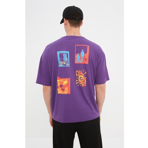 Trendyol Purple Men's Oversize Fit Crew Neck Short Sleeve Printed T-Shirt Cene