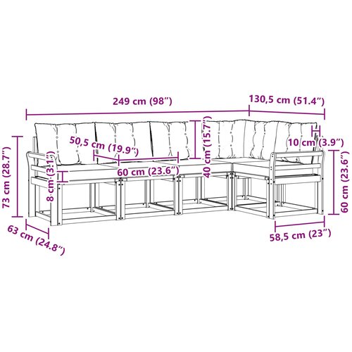  Set vanjskih sofa 5 kom. Prirodna i svijetlo siva Smeđa 249 x 130,5 x 73 cm Slike