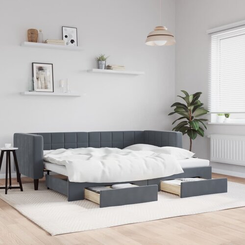 VidaXL Izvlečna dnevna postelja s predali temno siva 80x200 cm žamet Slike