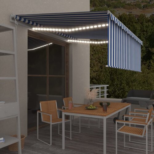 vidaXL Automatska tenda s roletom i senzorom LED 4 5x3 m plavo-bijela Cijene