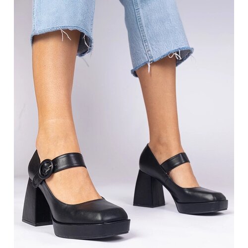 D/CEO marka niezdefiniowana Black square-toe pumps with a buckle Katherin Slike
