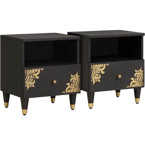 VidaXL Noćni ormar 2 pcs Crna 40 x 33 x 46 cm Čvrsto drvo manga Slike