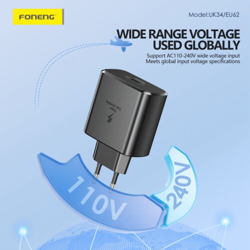 Foneng EU62 GaN zidni punjač - Type-C - PD 45 W - crni Slike