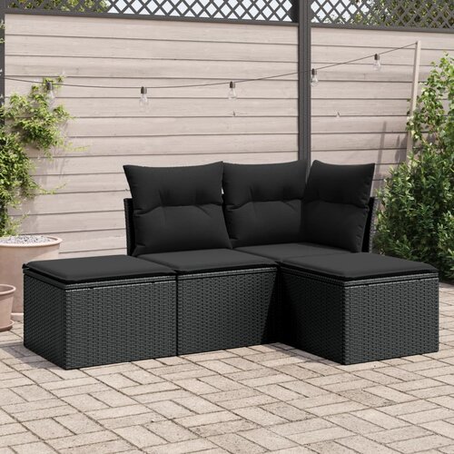 VidaXL 4-dijelni set vrtnih sofa od poliratana s jastucima crni Slike