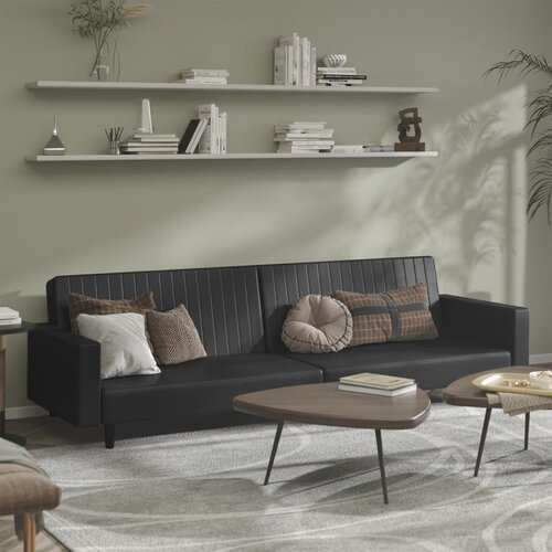 The Living Store Kavč dvosed z ležiščem črno umetno usnje - Raztegljiv Kavč, (21661495) Cene