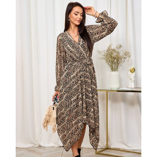 Resti Royalfasion Dark brown women's long dress with fashionable print Cijene
