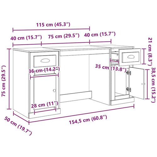 VidaXL Stol s ormarom s ladicama Umjetnički hrast 154,5 x 50 x 75 cm Slike