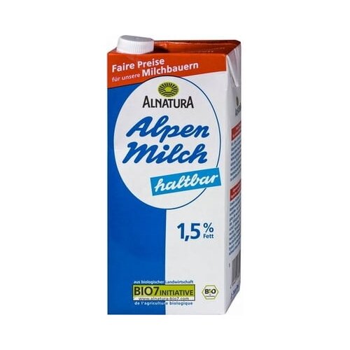 Alnatura Bio trajno alpsko mlijeko 1,5% m.m. - 1 l Cijene