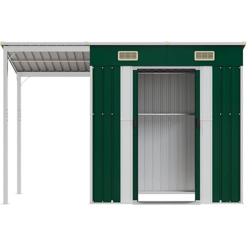  Vrtna kućica s produženim krovom zelena 277x107x181 cm čelik Slike