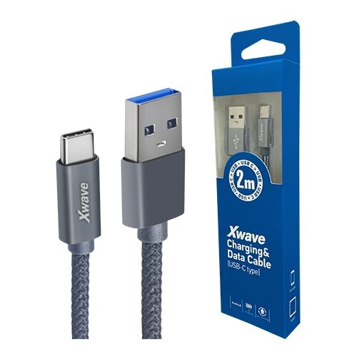 X Wave Kabl USB 3.1 na TIP-C 3.1 mu&scaron;ko-mu&scaron;ki 2M 3A,AI,upleteni,tamno sivi Cene