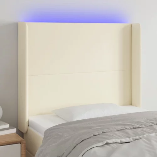 vidaXL LED posteljno vzglavje krem 83x16x118/128 cm umetno usnje