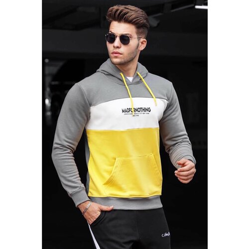 Madmext Men's Gray Color Block Hooded Sweatshirt 4699 Cene