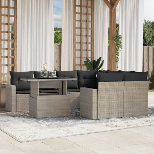 vidaXL 9-dijelni set vrtnih sofa od poliratana s jastucima svjetlosivi Cijene