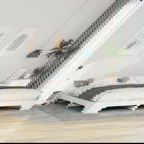 vidaXL Posteljni okvir Bela 200 x 220 cm Trdna borovina Cene