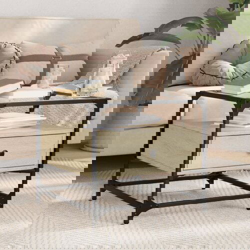  The Living Store Klubska mizica s steklom sonoma hrast 50x50x45 cm jeklo - Klubska Mizica, (21495919) Slike