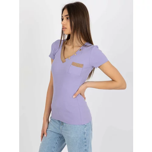Fashion Hunters Light purple ribbed blouse with short sleeves