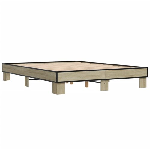 VidaXL Posteljni okvir sonoma hrast 150x200 cm inž. les in kovina, (21152063) Slike