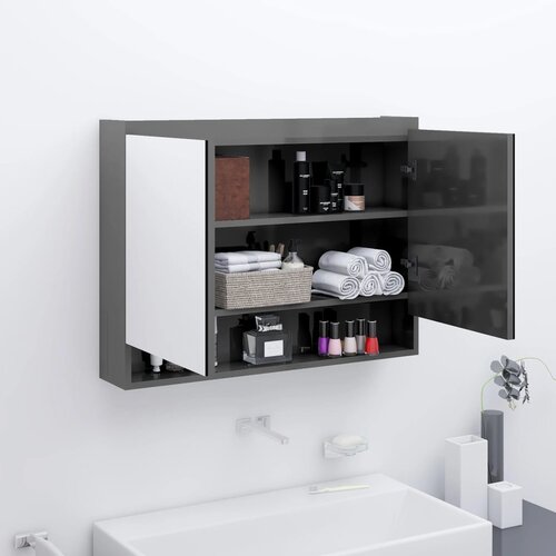  Kupaonski ormarić s ogledalom 80 x 15 x 60 cm MDF sjajni sivi Cijene