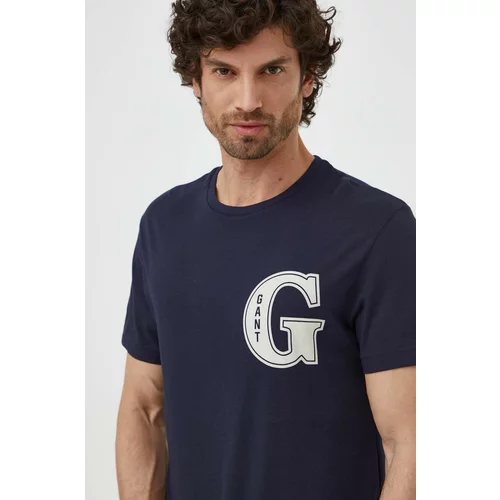 Gant Pamučna majica za muškarce, boja: tamno plava, s tiskom