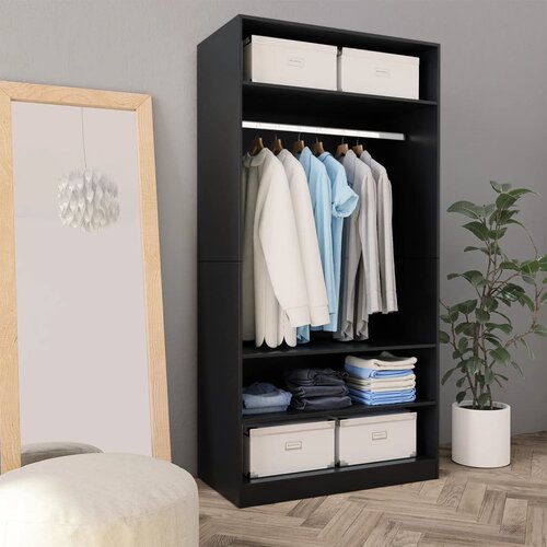 The Living Store Garderobna omara črna 100x50x200 cm iverna plošča - Garderobna Omara, (21419701) Cene