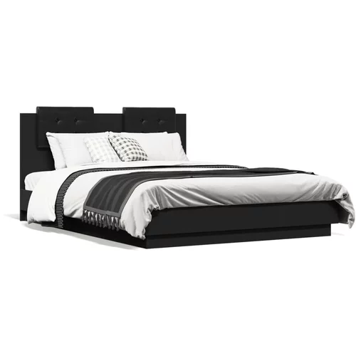  Okvir kreveta s uzglavljem crni 135x190 cm konstruirano drvo