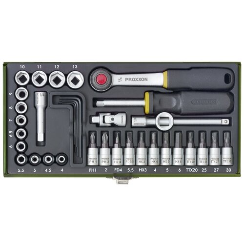 Proxxon industrial Set nasadnih ključeva i nastavaka (Četverokutni od &amp;frac14; inča, 36 -dij.) Slike