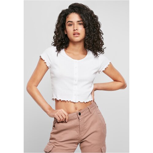 Urban Classics Women's T-shirt with button fastening, white Slike