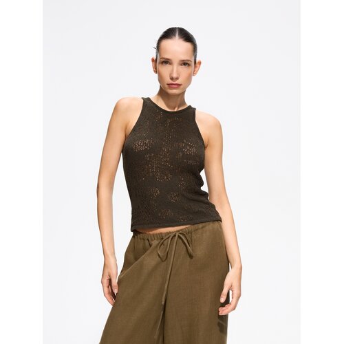 Reserved Crochet top s autorskim uzorkom - smeđezeleno Cijene