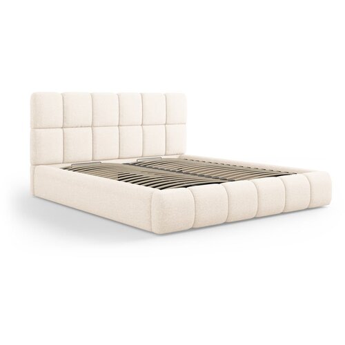 Micadoni Home Bež tapecirani bračni krevet s prostorom za odlaganje s podnicom 160x200 cm Bellis – Cene