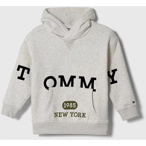 Tommy Hilfiger Otroški pulover siva barva, s kapuco