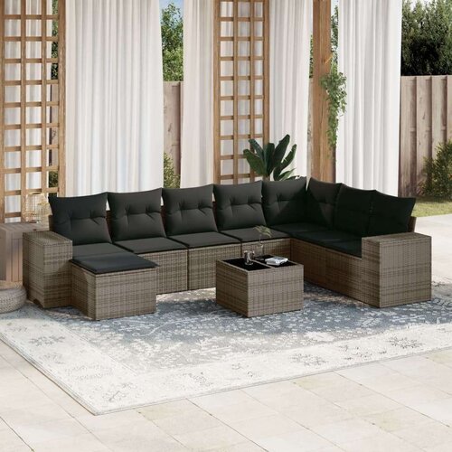  9-dijelni set vrtnih sofa od poliratana s jastucima sivi Cene